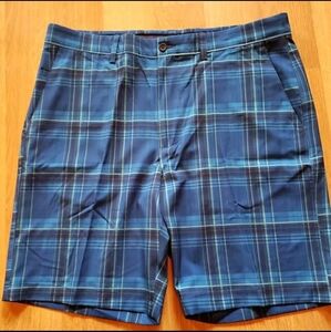 Jack Nicklaus Blue Plaid Shorts Size 36 Performance Flat Front Golf